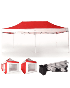 Rhino HEX 45 3mx6m (10ft x20ft) - Colour Red & White - Walls Frame + Roof